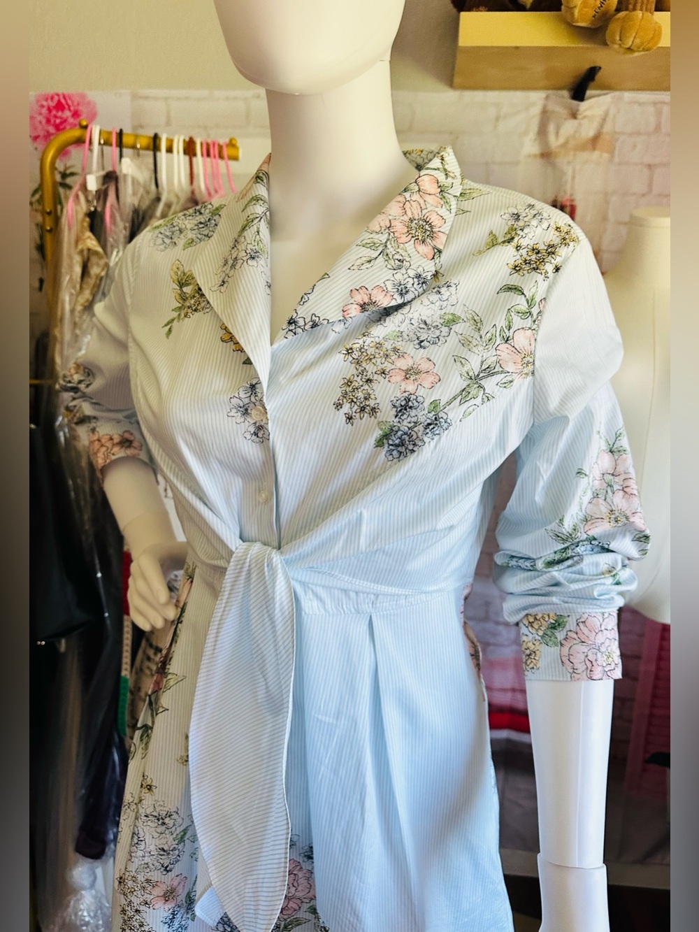 Kaari Blue Women’s Pinstriped Floral Shirt Dress - Picture 3 of 12